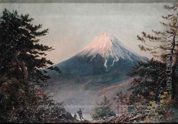 A View of Mount Fusiyama with Figures in the Foreground Oil Painting - (attributed to) Wirgman, Charles