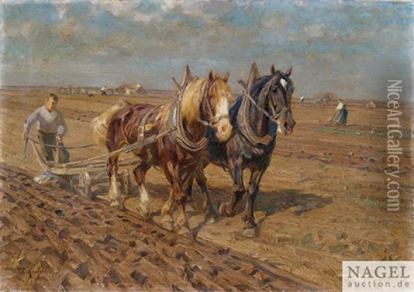 Pferdegespann Beim Pflugen Oil Painting - Friedrich Eckenfelder