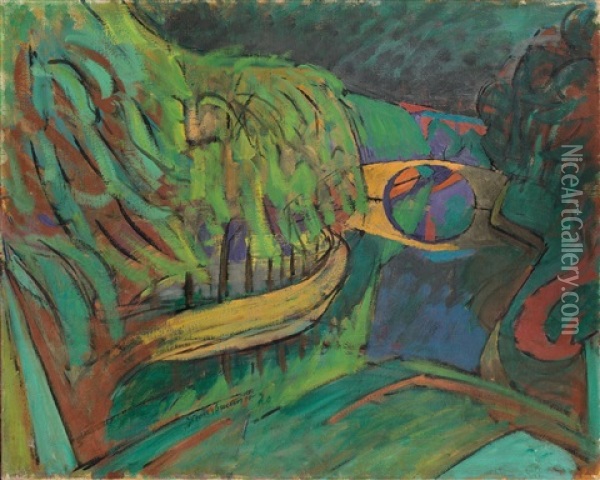 Kanal Mit Brucke Ii Oil Painting - Anton Kerschbaumer