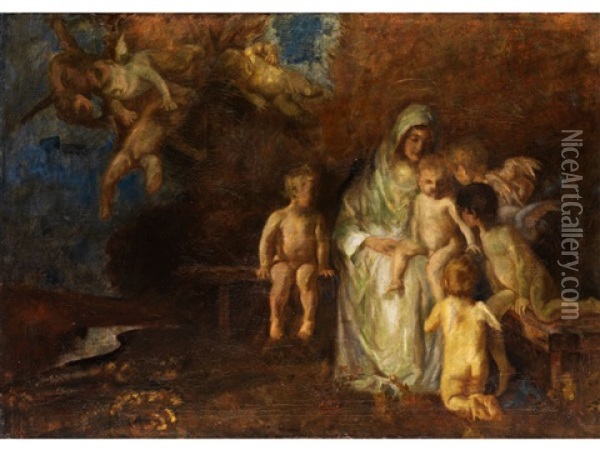 Maria Mit Dem Jesuskind Von Putten Umgeben Oil Painting - Carl von Marr
