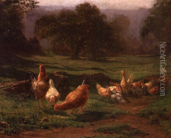 Barnyard Fowl In A Meadow Oil Painting - Juliette Peyrol Bonheur