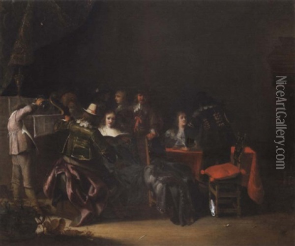 Elegant Company Making Music In An Interior Oil Painting - Anthonie Palamedesz