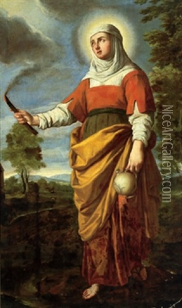 Ritratto Della Santa Margarita Di Antiochia Con Fiaccola Oil Painting - Domenico Pedrini