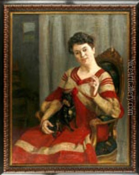 Portrait Einer Sitzenden Dame Mit Schoshund Oil Painting - Leo von Koenig