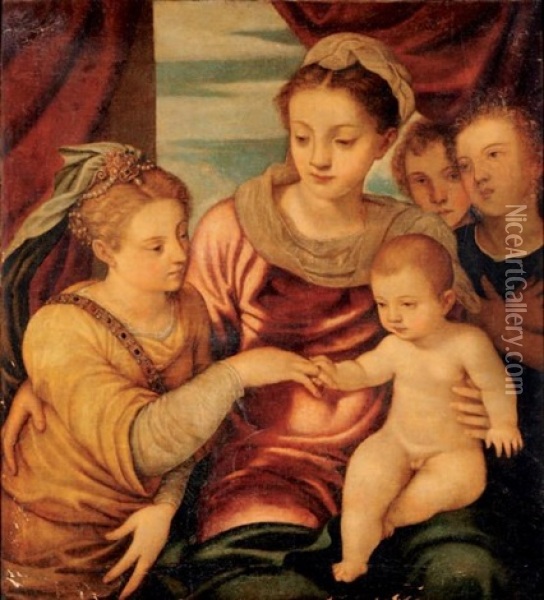 Le Mariage Mystique De Sainte Catherine Oil Painting - Giovanni Batista Zelotti