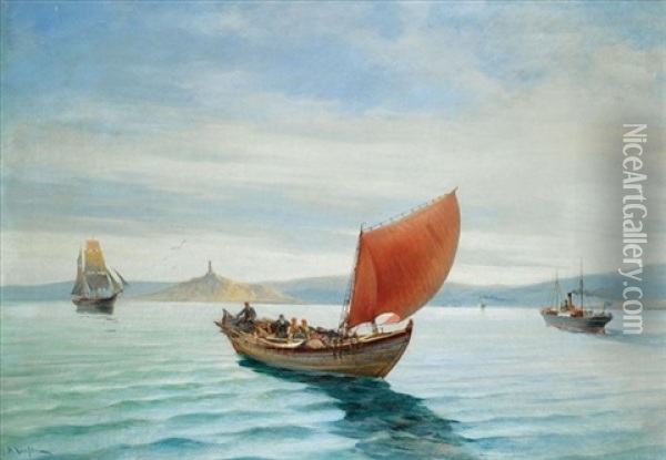 Sailing Boats And Steamers Oil Painting - Vasilios Chatzis