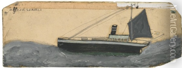 Sailing Boat Oil Painting - Alfred Wallis