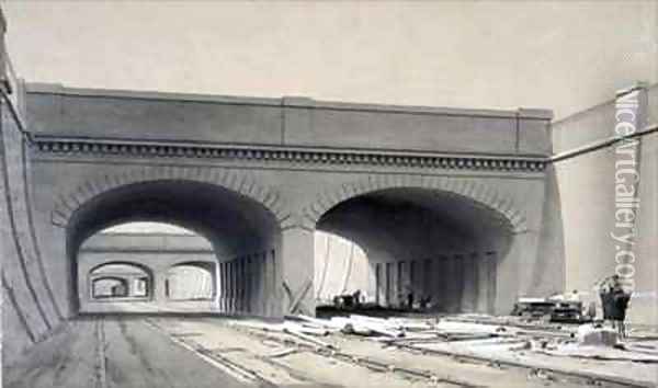 View near Euston Station with three overbridges Oil Painting - John Cooke Bourne