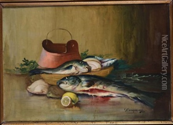 Pesci Oil Painting - Ottorino Campagnani