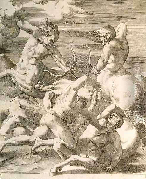 Battle between Hercules and Centaurs Oil Painting - Giovanni Jacopo Caraglio