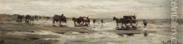 Shell Fishermen On The Beach Oil Painting - Evert Pieters