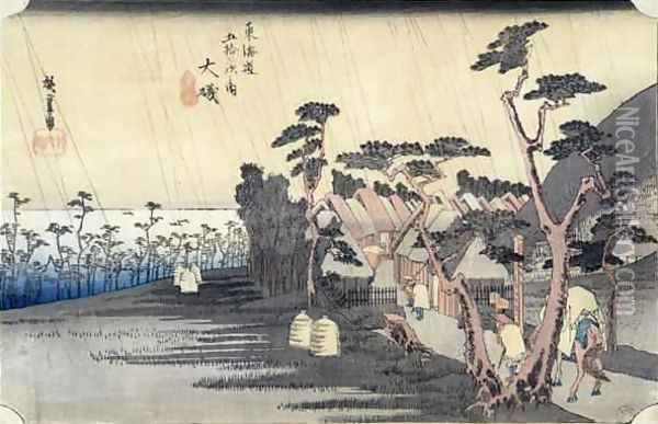 Oiso Toraga Ame Shower from the series 53 Stations of the Tokaido Road Oil Painting - Utagawa or Ando Hiroshige