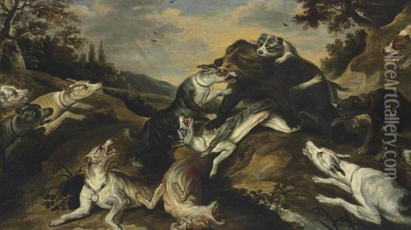 A Bear Brought Down By Hounds Oil Painting - Frans Snyders