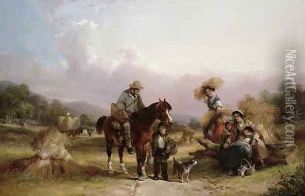 Harvesters Greeting Two Travellers Oil Painting - William Joseph Shayer