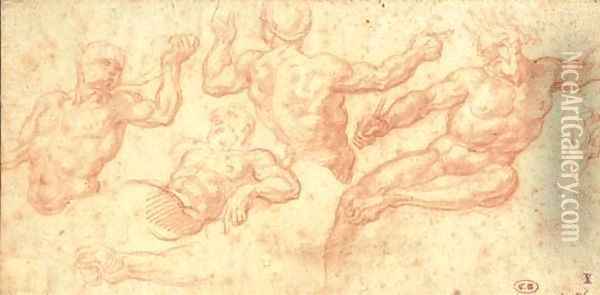Studies of Neptune, seated, and of three tritons Oil Painting - Antoine Coypel