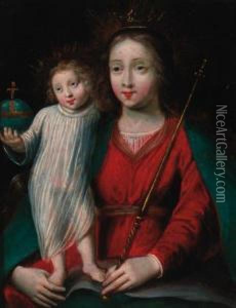 The Madonna And Child Oil Painting - Erasmus II Quellin (Quellinus)