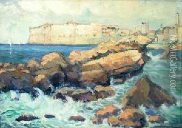 Ciy At The Sea Shore Oil Painting - Isac Ioan