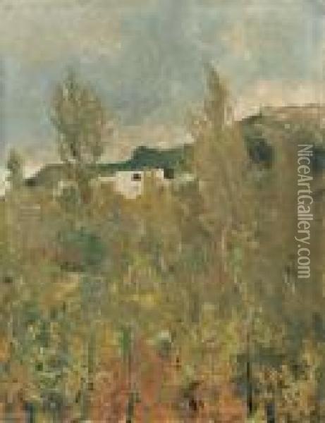 Paesaggio Campestre Con Figurette Oil Painting - Attilio Pratella