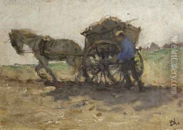 Shellfisher going home - a study Oil Painting - Bernardus Johannes Blommers