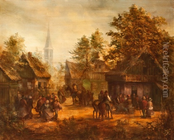 Auf Dem Marktplatz Oil Painting - Johann Baptist Kirner
