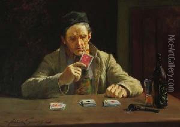 The Card Player Oil Painting - Abbott Fuller Graves