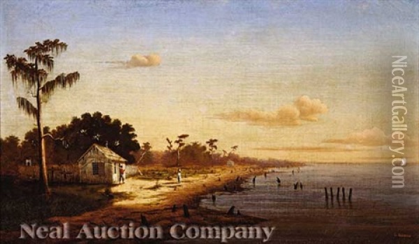 View From Spanish Fort: Lake Pontchartrain Near Bayou St. John Oil Painting - Charles Giroux
