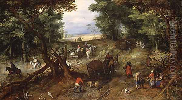 A Woodland Road with Travelers 1607 Oil Painting - Jan The Elder Brueghel