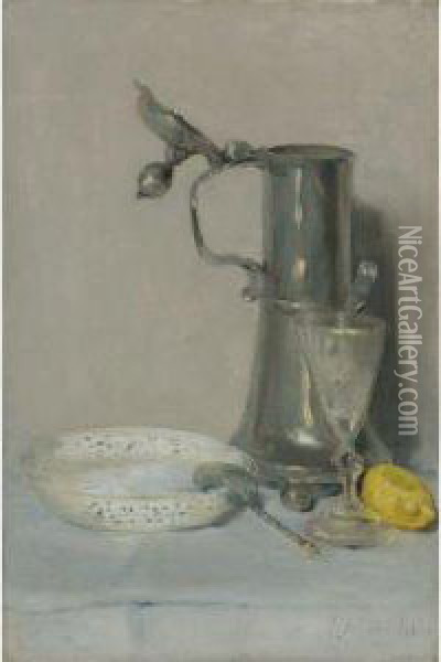 Still Life With Flagon, Glass And Bowl Oil Painting - Julian Alden Weir