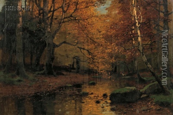 Autumn Landscape With Brook And Moss-covered Rocks Oil Painting - Konrad Alexander Mueller-Kurzwelly