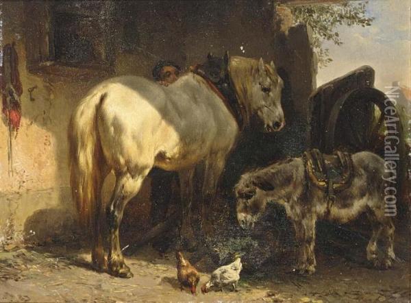 Horse And Donkey Oil Painting - Wouterus Verschuur