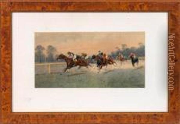 Jockeys Beimgalopprennen Oil Painting - George Wright