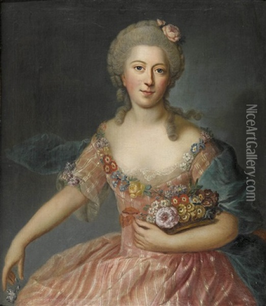 Jeune Femme Avec Fleurs Oil Painting - Jean Marc Nattier