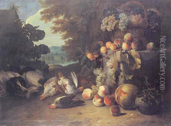 Nature Morte De Fruits Et De Chasse Oil Painting - Alexandre Francois Desportes