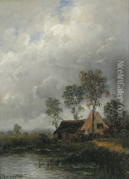 Bauernhaus Am See Oil Painting - Johann Jungblut