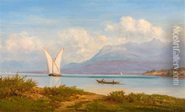 Barque Lemanique Sur Le Lac Oil Painting - Jean Philippe George-Julliard