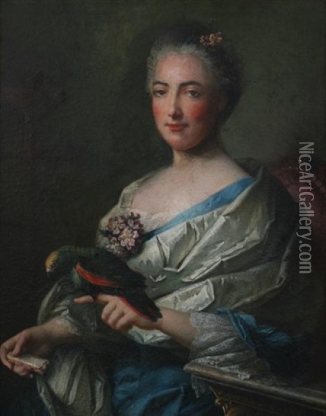 Portrait Of Noblewoman With Parrot Oil Painting - Jean Marc Nattier