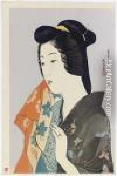 Tenugui Moteru Onna (woman Holding A Towel), 1920.10 Oil Painting - Goyo Hashiguchi