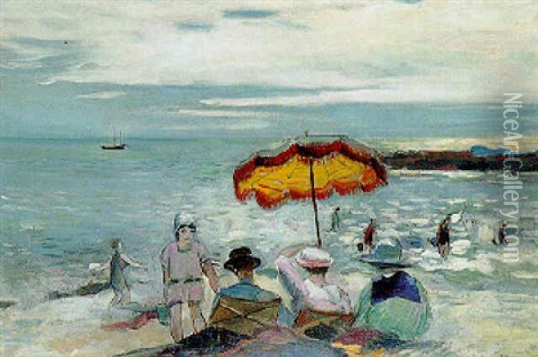 Famille Au Bord De La Mer Oil Painting - Henri Ottmann