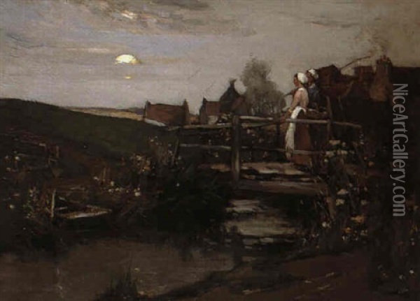 Crossing The Bridge Oil Painting - William Watt Milne