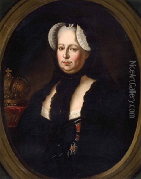 Maria Theresia In Witwentracht Mit Kaiserkrone Oil Painting - Adam Johann Braun