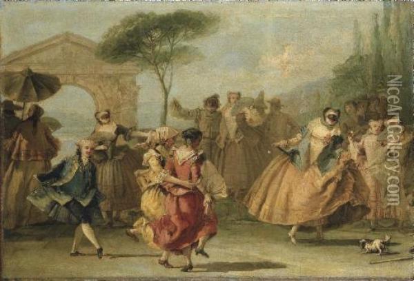 Dancing The Minuet Oil Painting - Giovanni Domenico Tiepolo