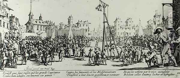 The Strappado, plate 10 from 'The Miseries and Misfortunes of War' 1633 Oil Painting - Jacques Callot