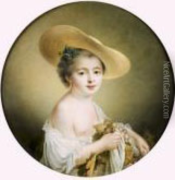 Portrait D'une Jeune Fille Au Chapeau De Paille Tenant Des Grappes De Raisin Oil Painting - Francois-Hubert Drouais