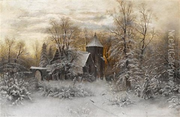 A Winter's Evening Oil Painting - Yuliy Yulevich (Julius) Klever