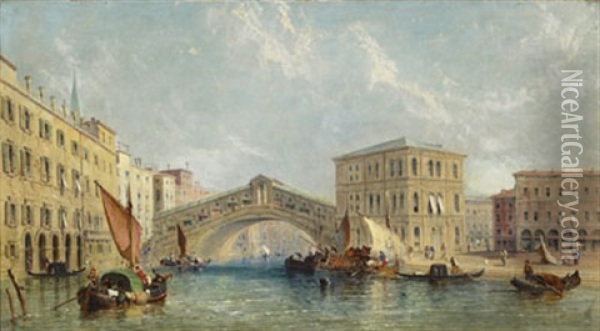 The Rialto Bridge Oil Painting - James E. Meadows