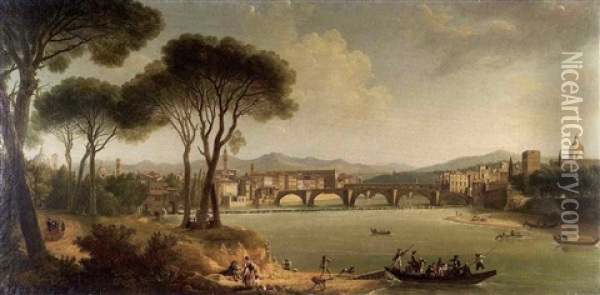 Vue De L'arno A Florence Oil Painting - Thomas Patch