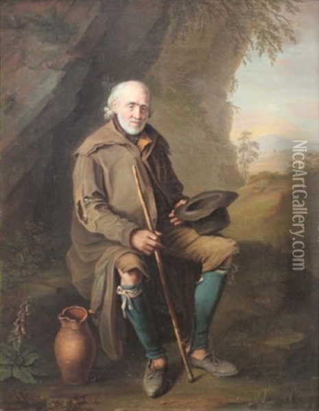 A Traveller Resting By A Road Oil Painting - George Grattan