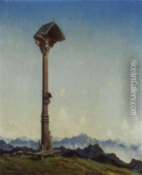 Wegkreuz Im Gebirge Oil Painting - Karl Hauptmann