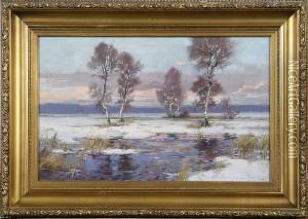 Vinterlandskap, Signerad Oil Painting - Franz Schreyer