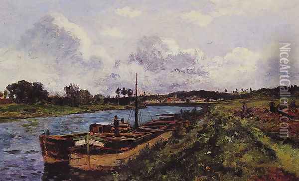 Auvers Sur Oise (View of the River Oise) Oil Painting - Karl Pierre Daubigny